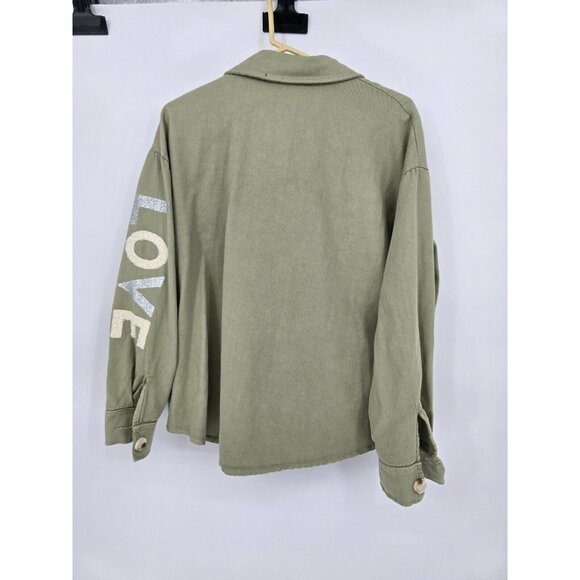 Karamel Collection Size XL Womens Love Jacket Army Green Button Up Shacket - Picture 5 of 6